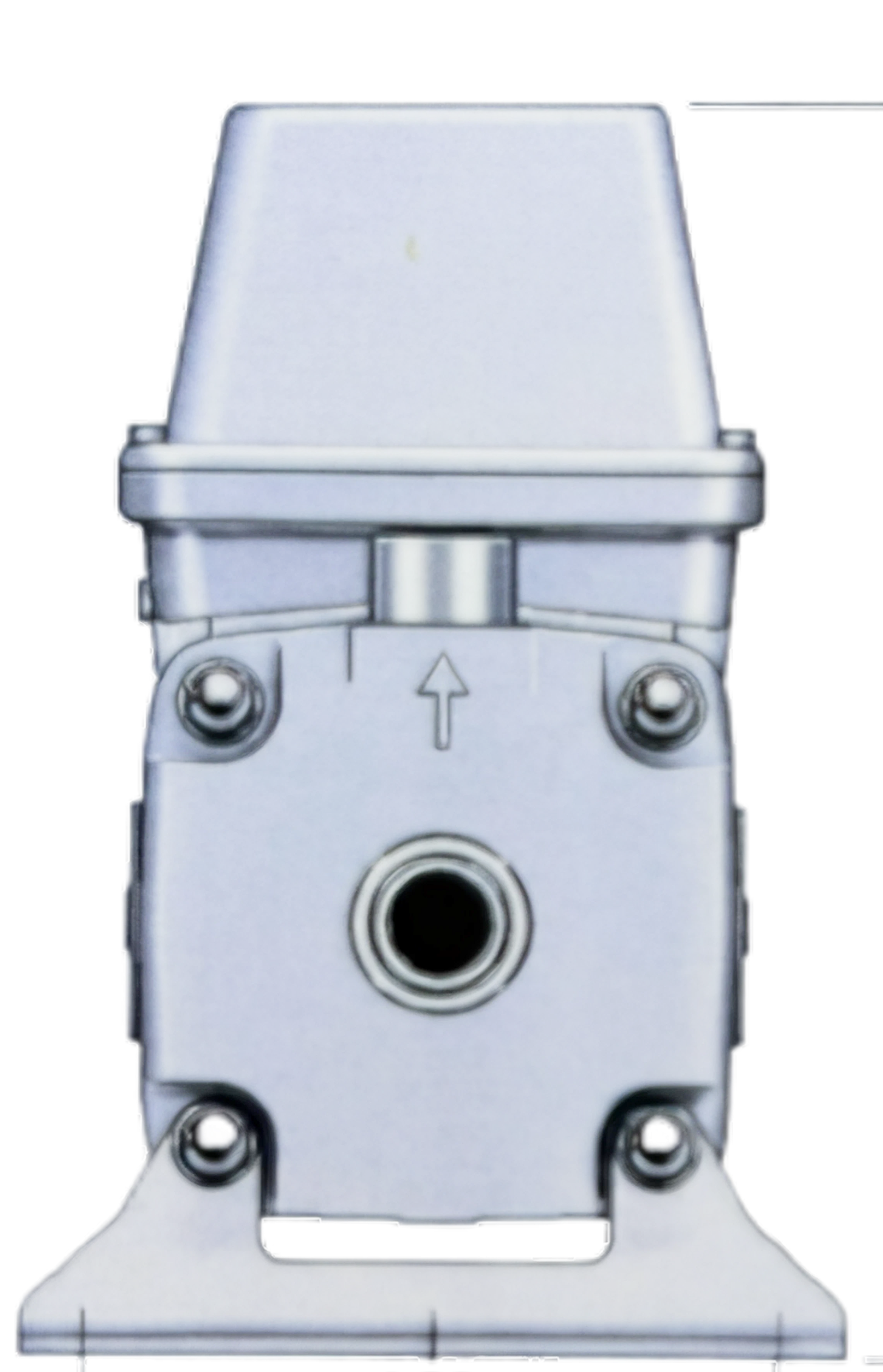 Coolant heater front view with flow direction arrow